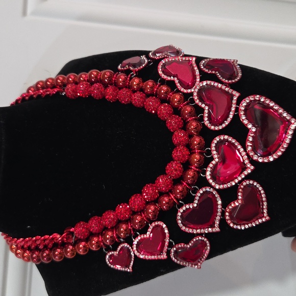 ❤️🔹️Betsey Johnson🔹️ Love Spell Red Heart Statement layered  Bib  16" Necklace - Picture 7 of 9